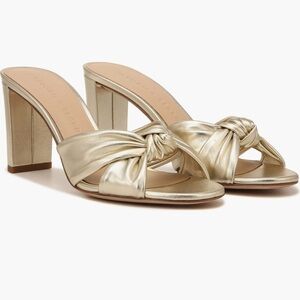 Veronica Beard Ganita Ecru Knot Metallic Gold Mules Slip On Heels New Size 9